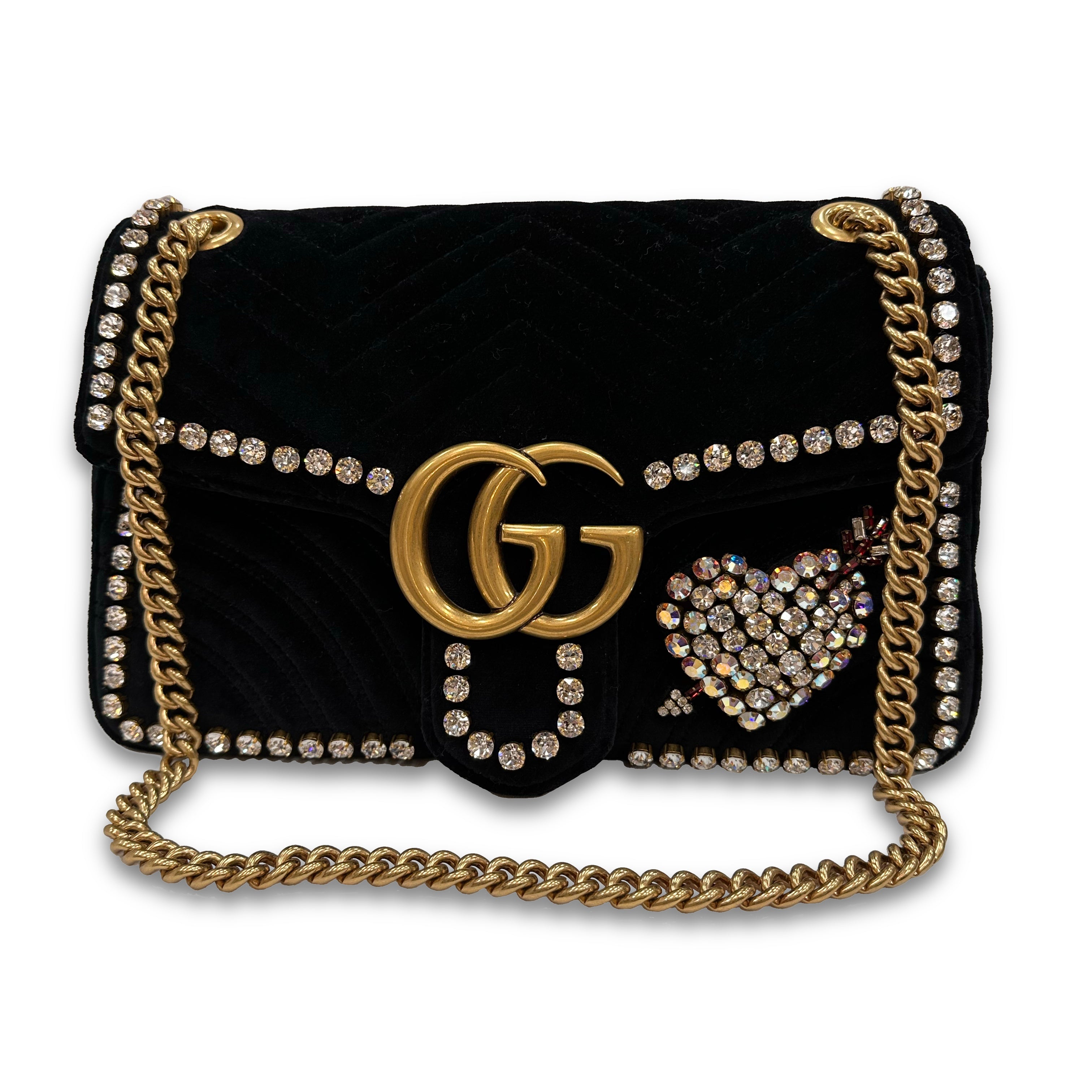 Gucci Metallic Calfskin Matelasse Crystal GG Marmont Mini Bag