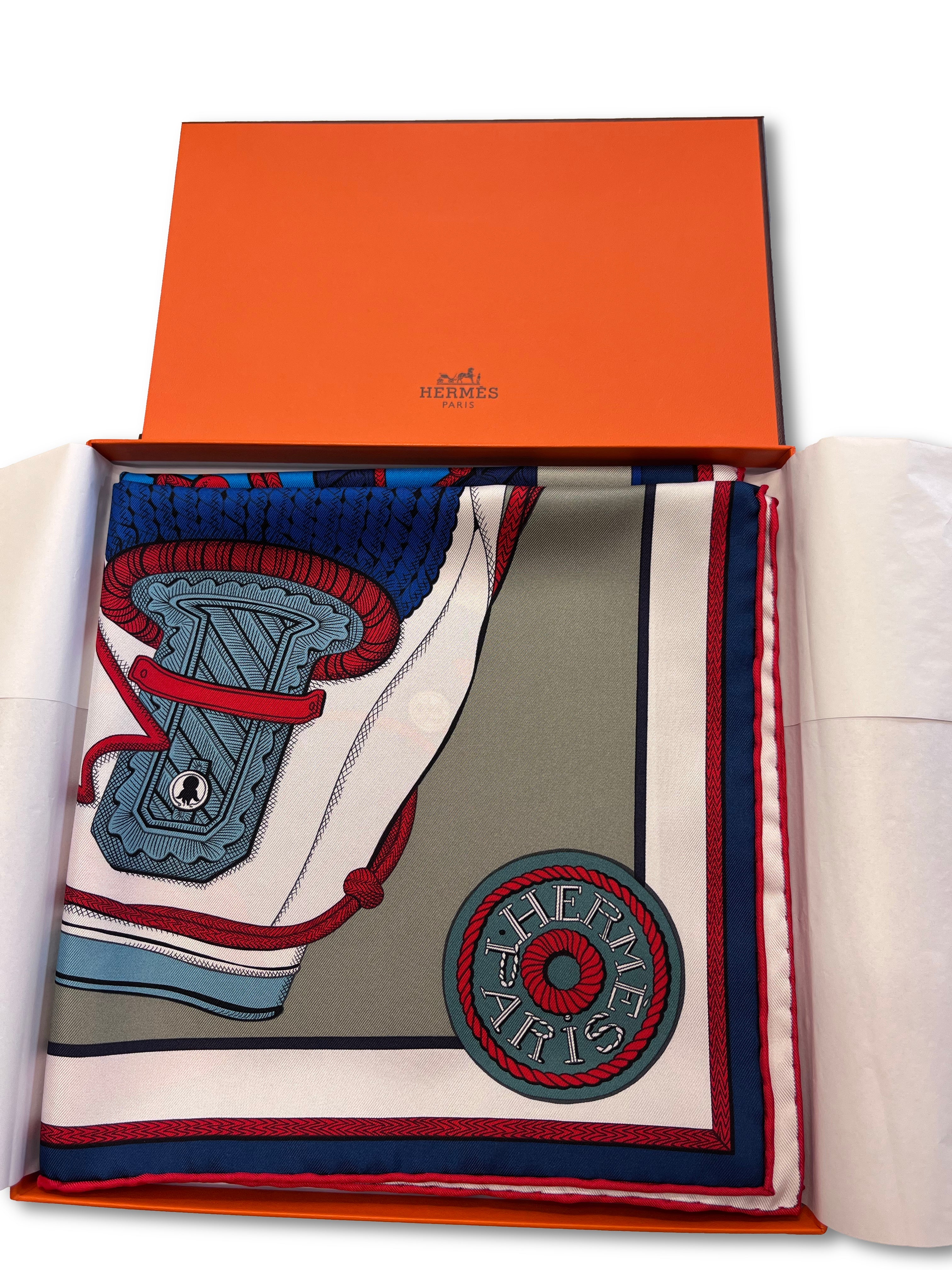 Hermes Ladies Grey Zouaves Et Dragons Wash Scarf 90 593280S 19 - Jomashop