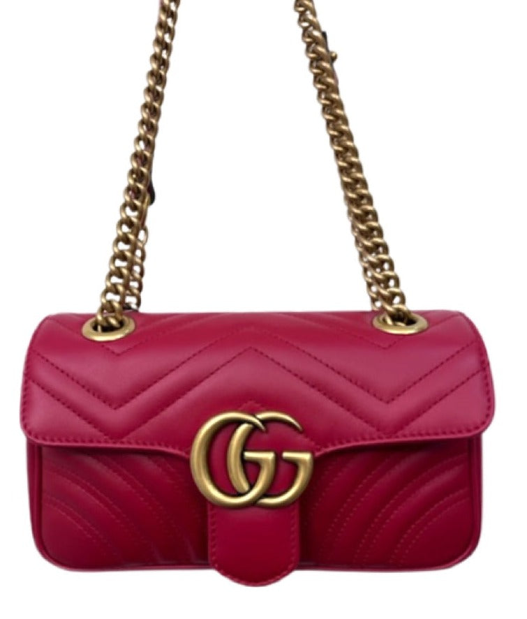 GG Marmont matelassé mini bag in red leather