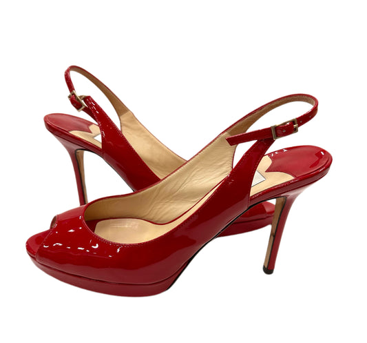 JIMMY CHOO Red Patent Leather Slingback 38.5