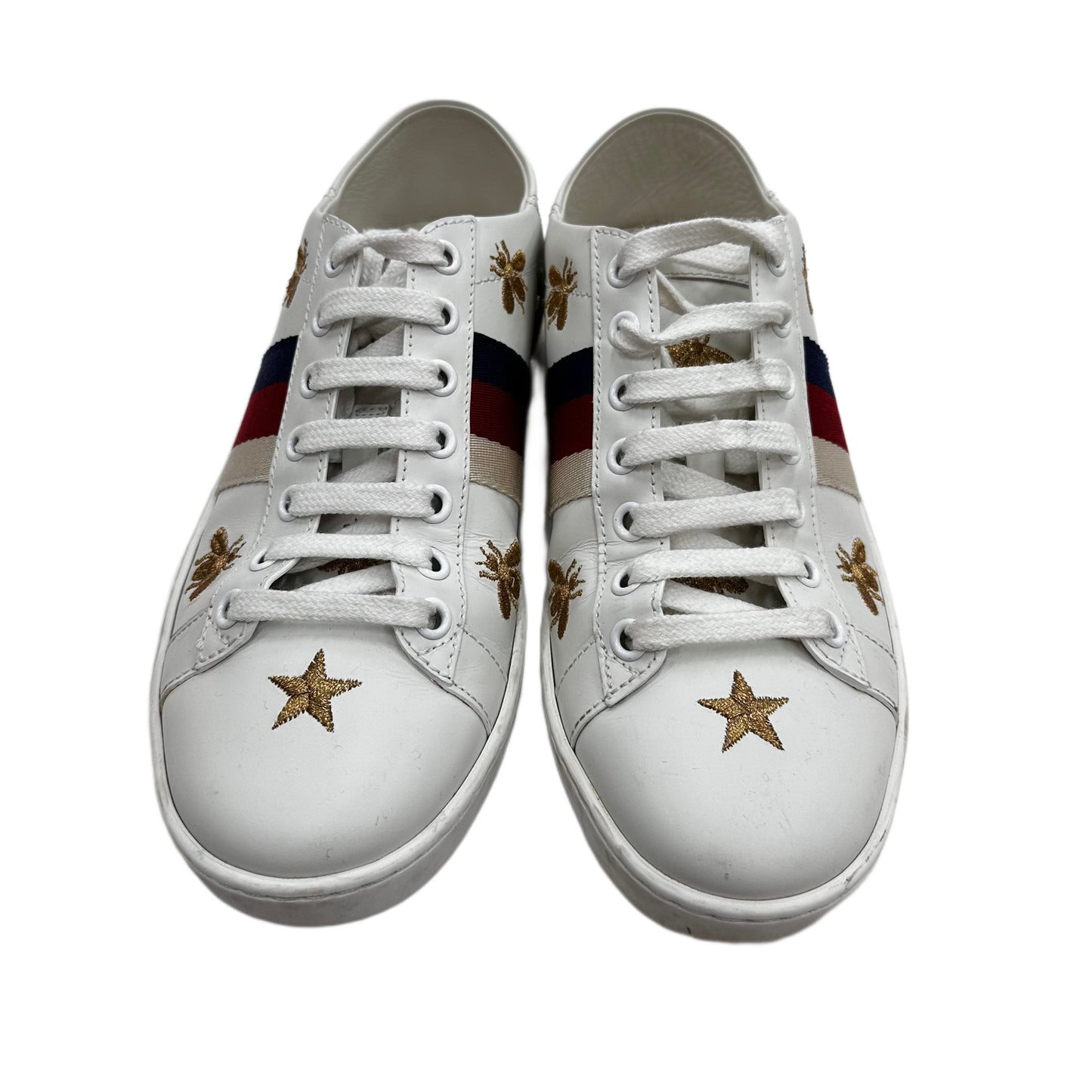 GUCCI Ace Embroidered Bee Leather Sneaker, Size 36