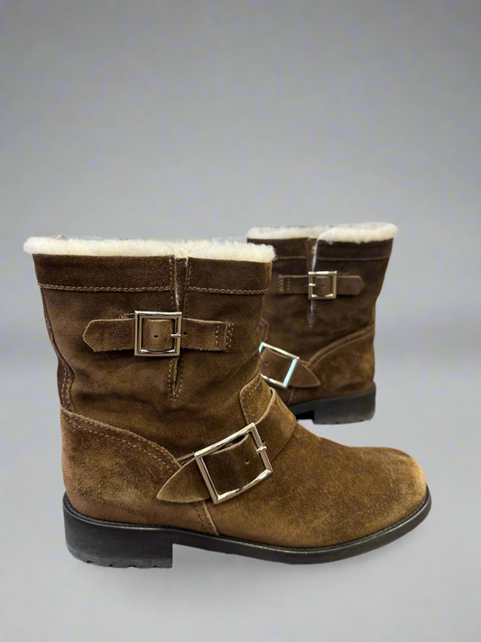 JIMMY CHOO Suede Moto Boots