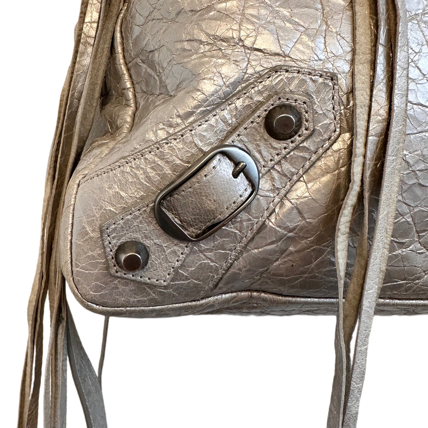 BALENCIAGA Silver Leather Small Moto Bag