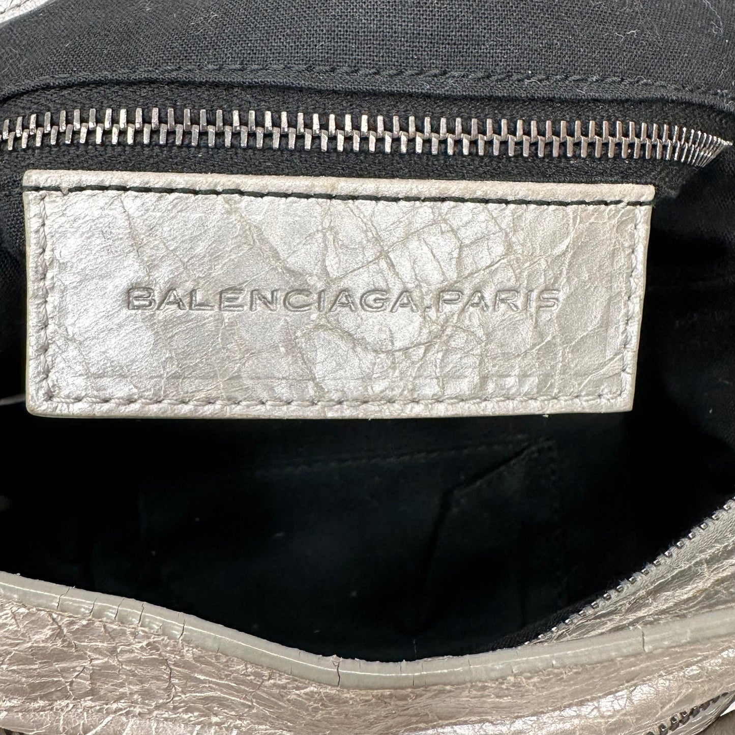 BALENCIAGA Silver Leather Small Moto Bag