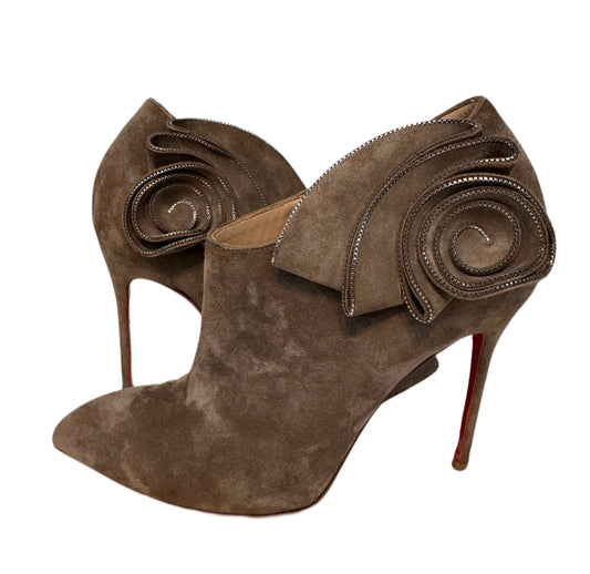 Christian Louboutin Suede Flower Stiletto Bootie