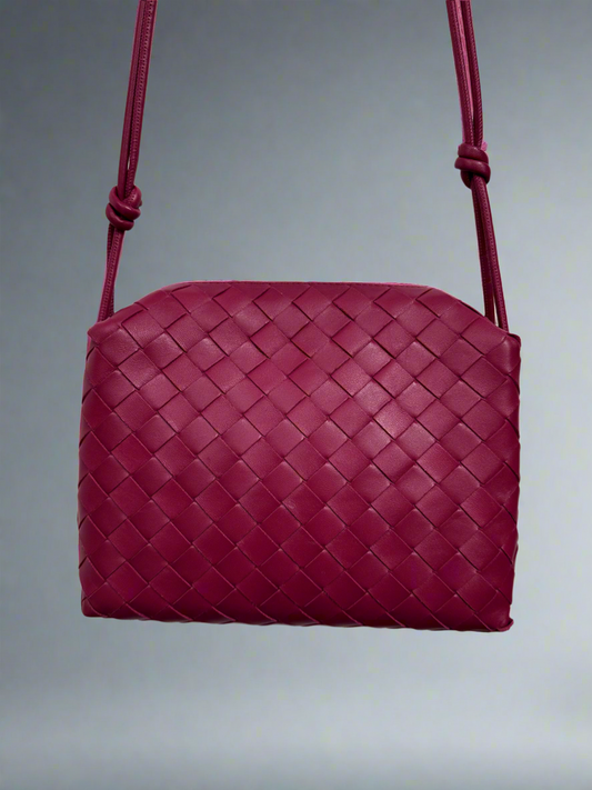 BOTTEGA VENETA Woven Leather Crossbody Raspberry