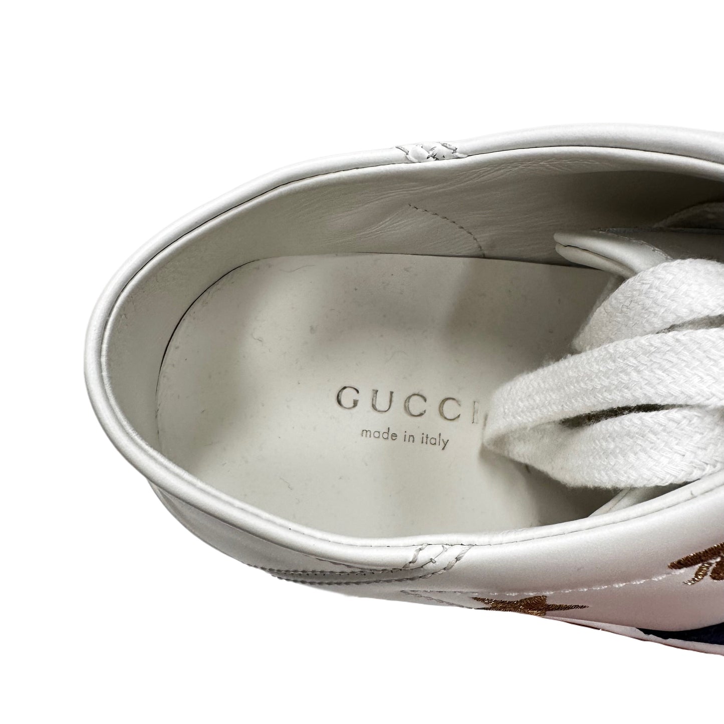 GUCCI Ace Embroidered Bee Leather Sneaker, Size 36