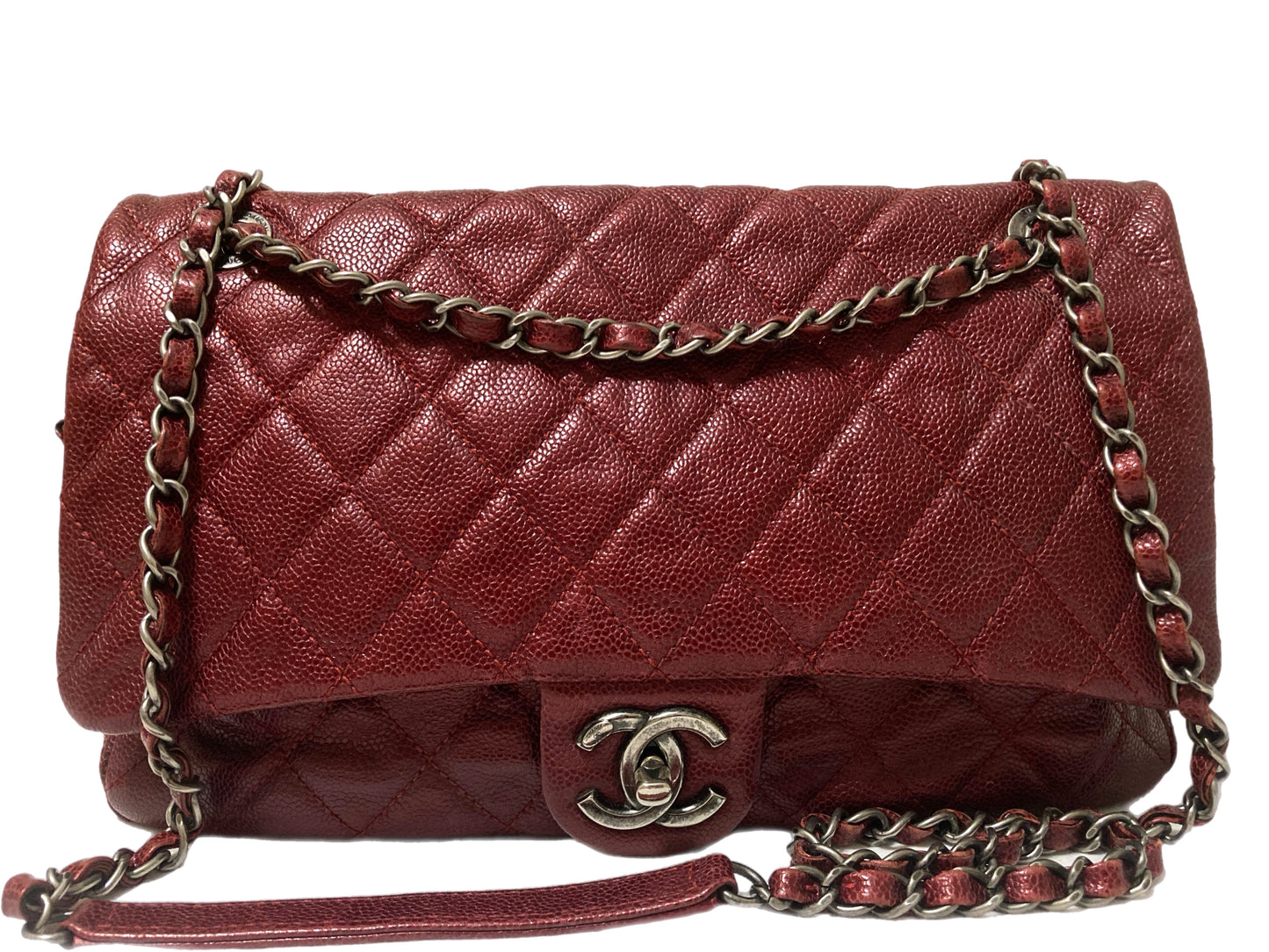 CHANEL Timeless Caviar Leather Shoulder Bag Burgundy