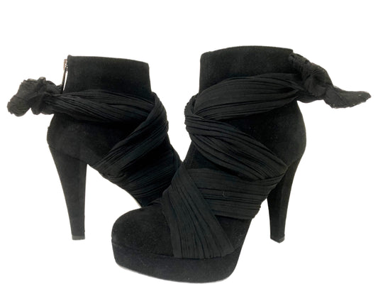 LORIBLU Suede and Silk Platform Booties Size 35 Black