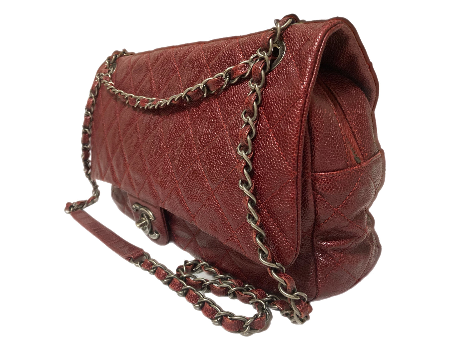 CHANEL Timeless Caviar Leather Shoulder Bag Burgundy