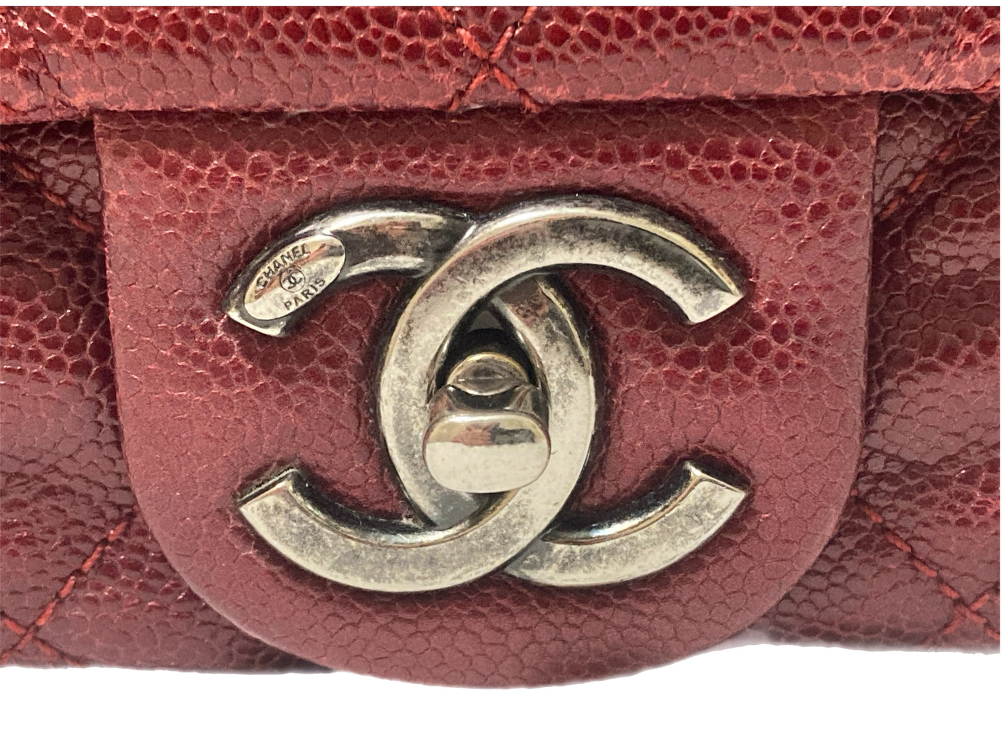 CHANEL Timeless Caviar Leather Shoulder Bag Burgundy