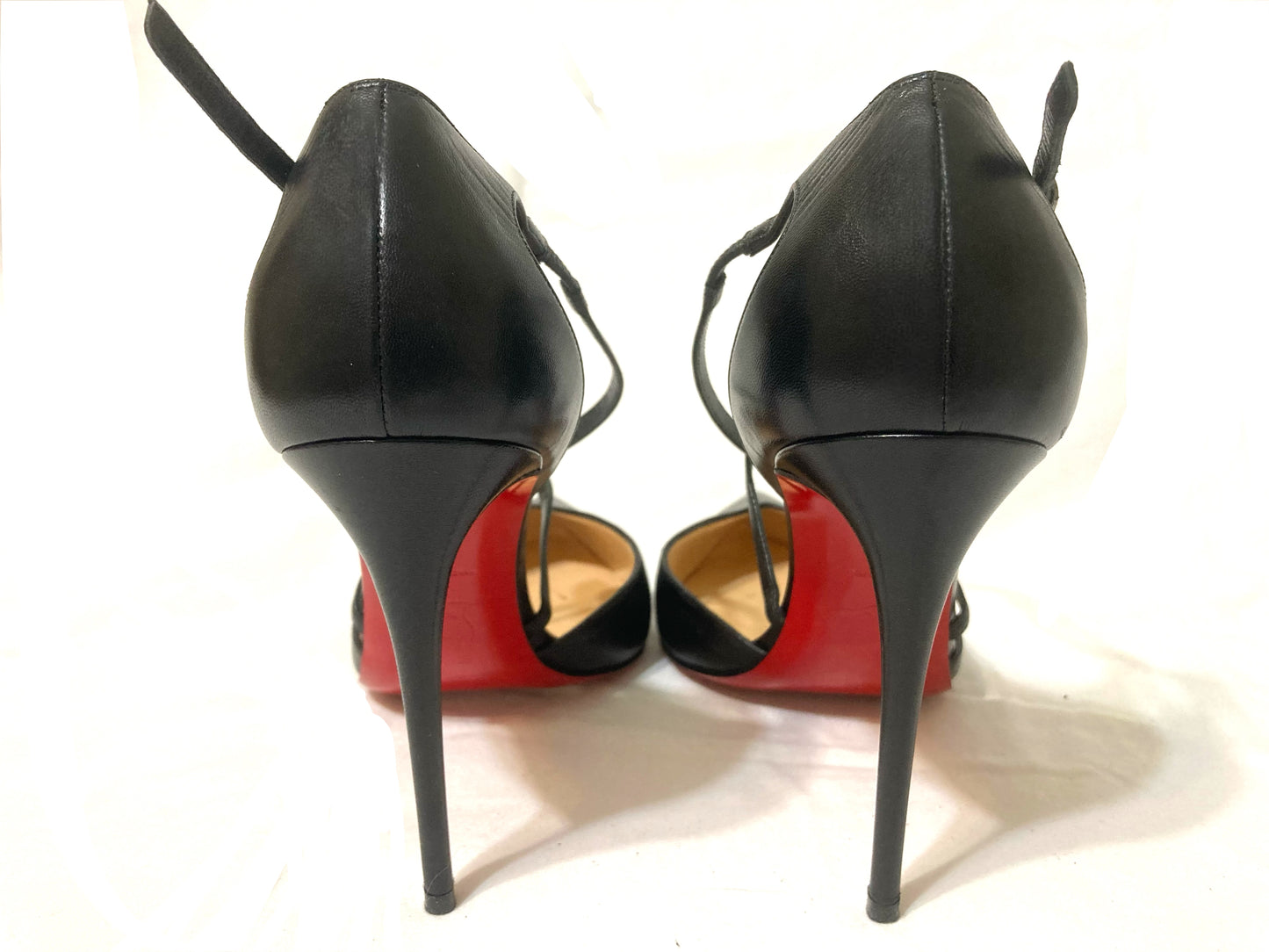 CHRISTIAN LOUBOUTIN Leather Cross Breache Pumps Black Size 38