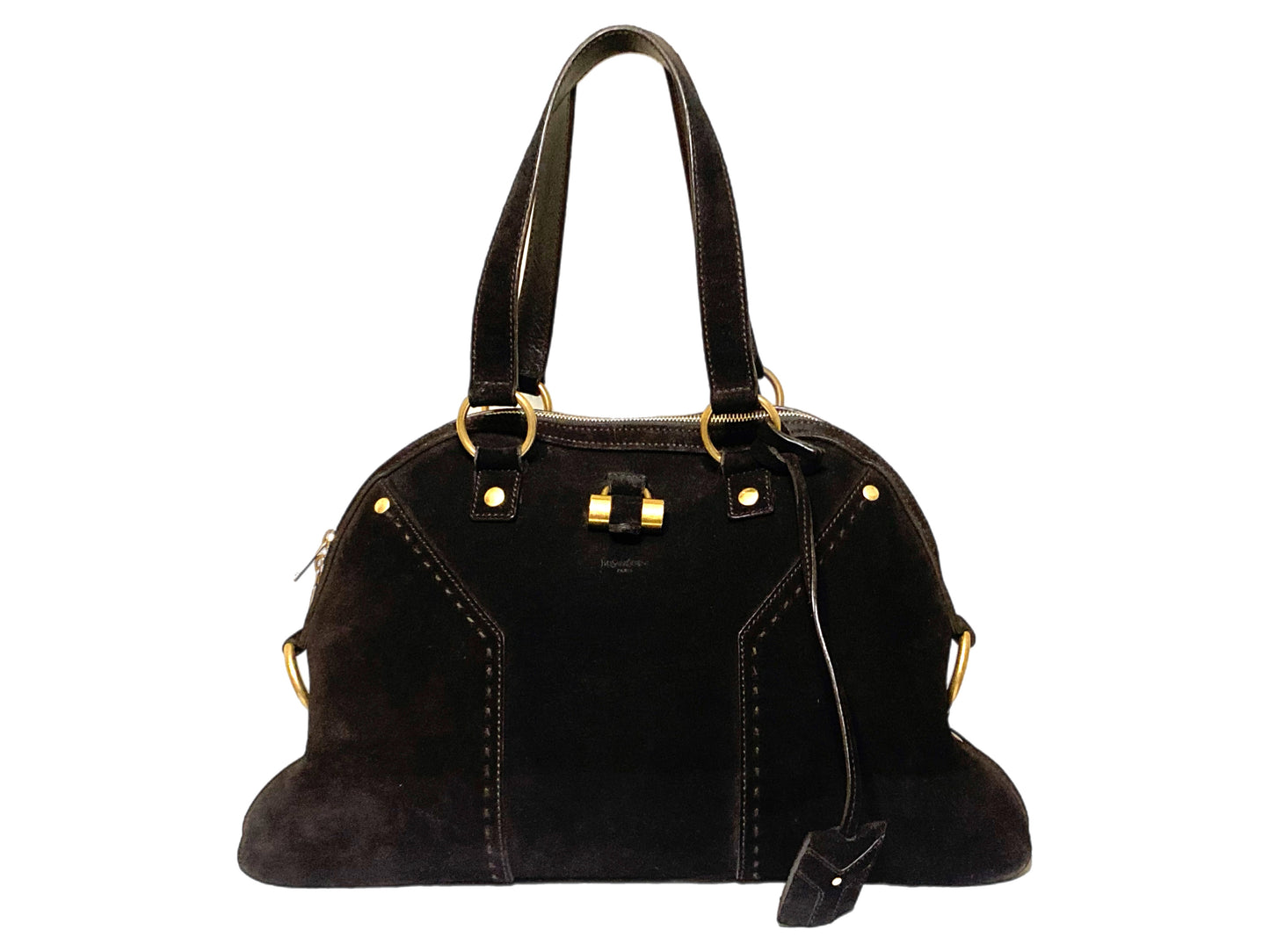 YVES SAINT LAURENT Suede Muse Shoulder Bag Dark Brown