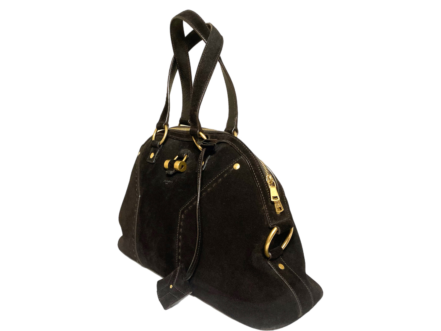 YVES SAINT LAURENT Suede Muse Shoulder Bag Dark Brown