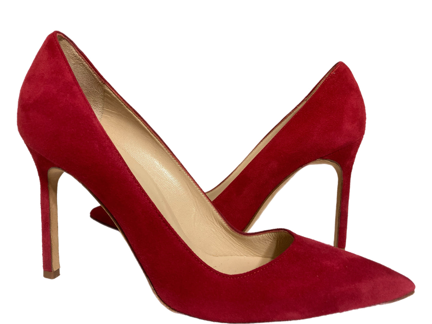 MANOLO BLAHNIK Suede Pointed Toe Pumps Red Size 35.5