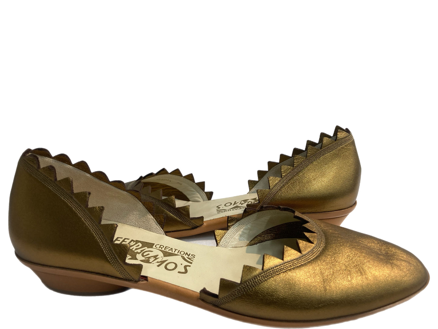 SALVATORE FERRAGAMO Leather Ballerina Sky Flats Gold Size 39