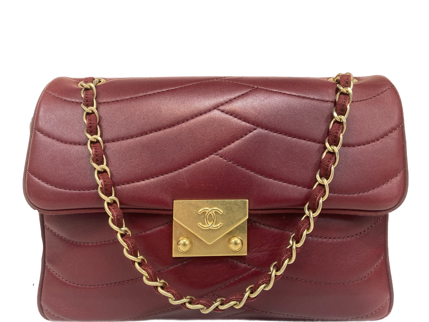 CHANEL Leather Pagoda Single Flap Bag Burgundy