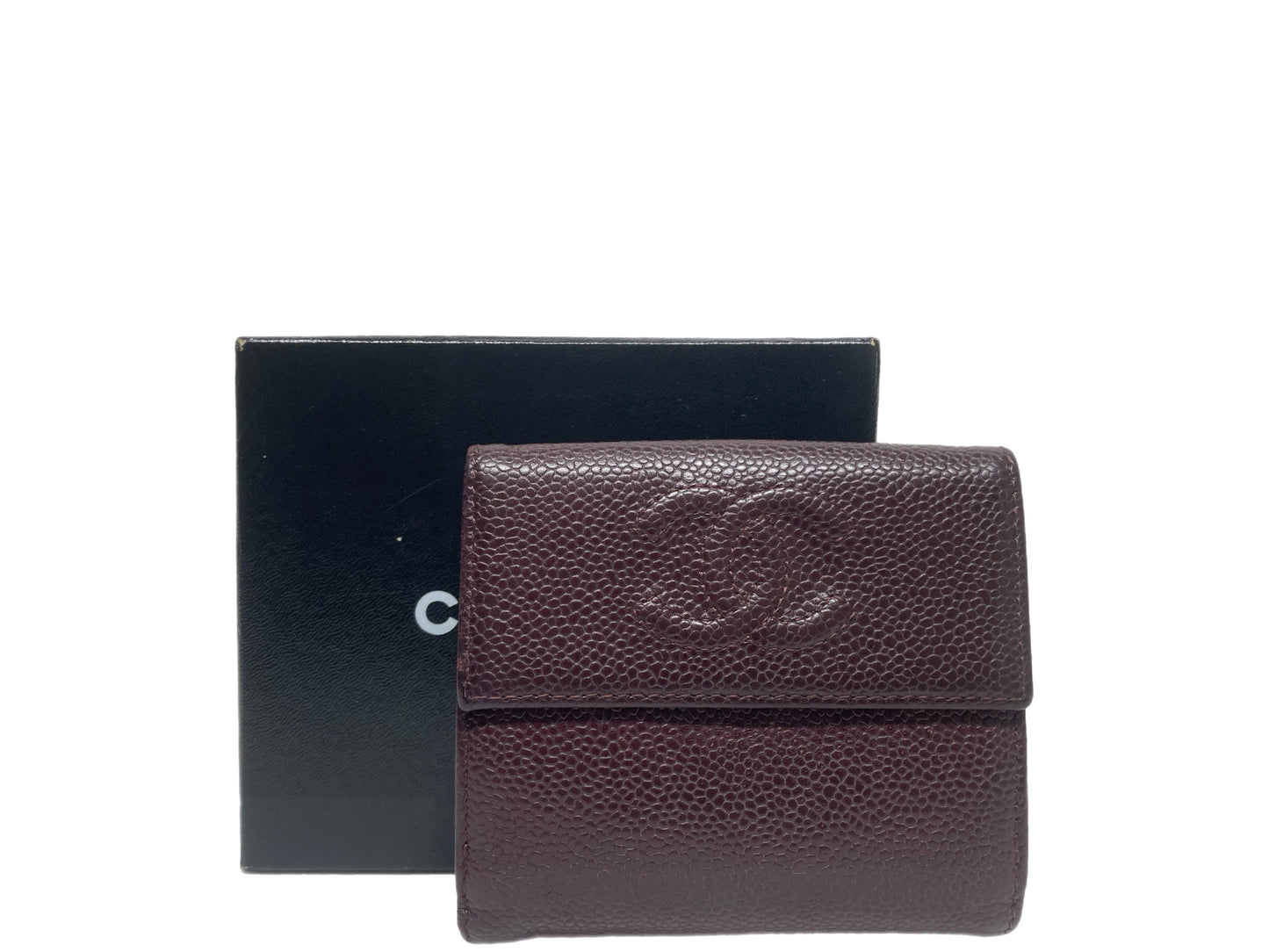 CHANEL Leather Portefeuill Double Wallet Bordeaux