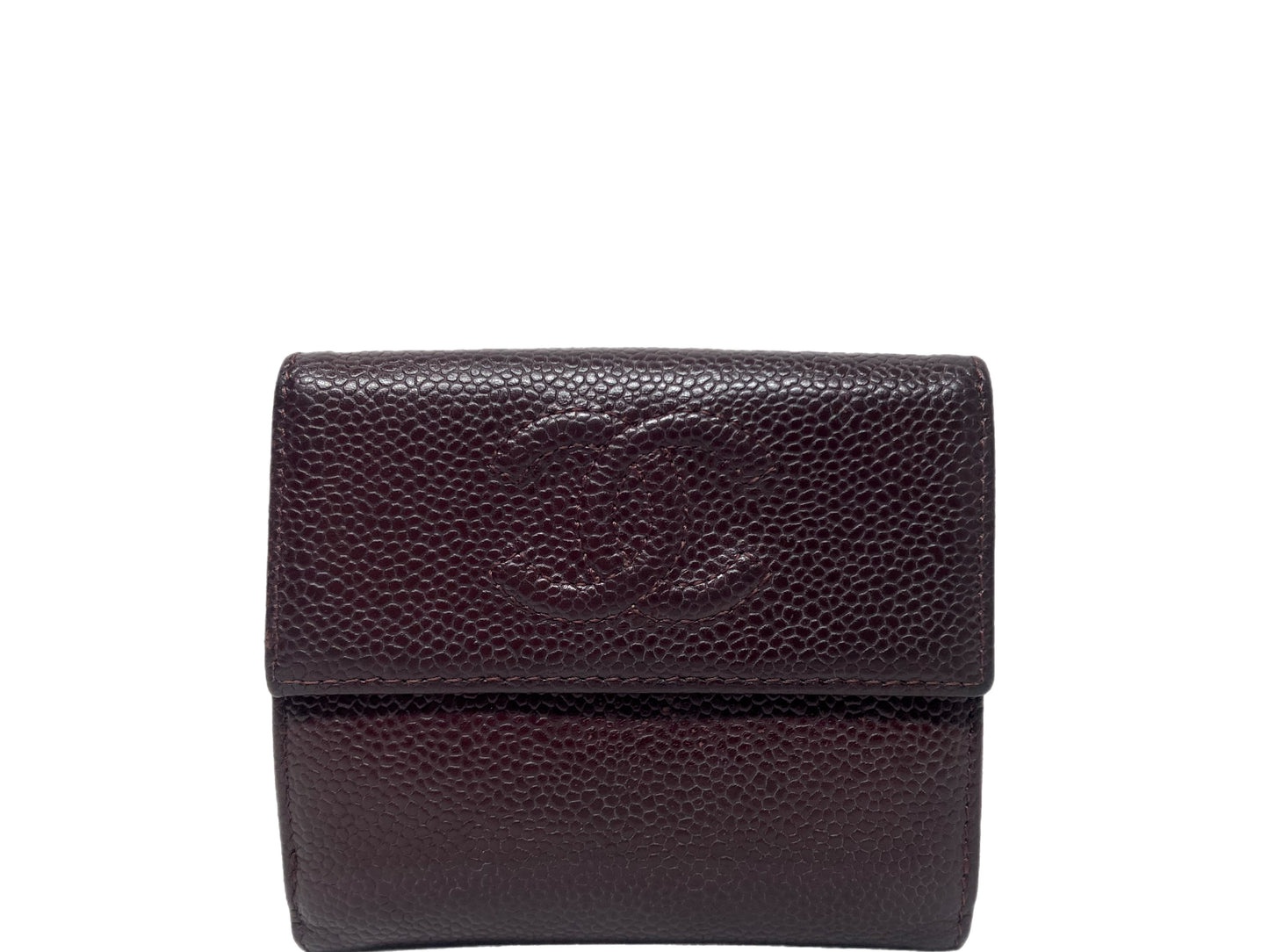 CHANEL Leather Portefeuill Double Wallet Bordeaux