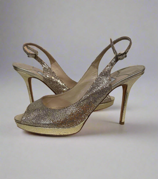 JIMMY CHOO Gold Platform Slingbacks Size 38.5