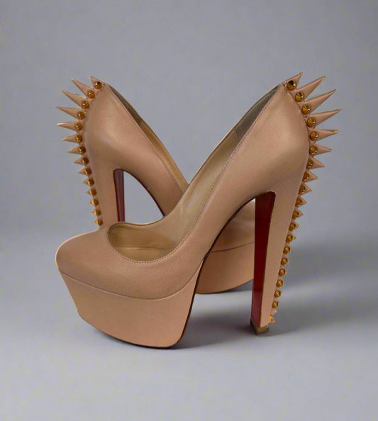 CHRISTIAN LOUBOUTIN Leather Electro Pumps Nude Size 37.5