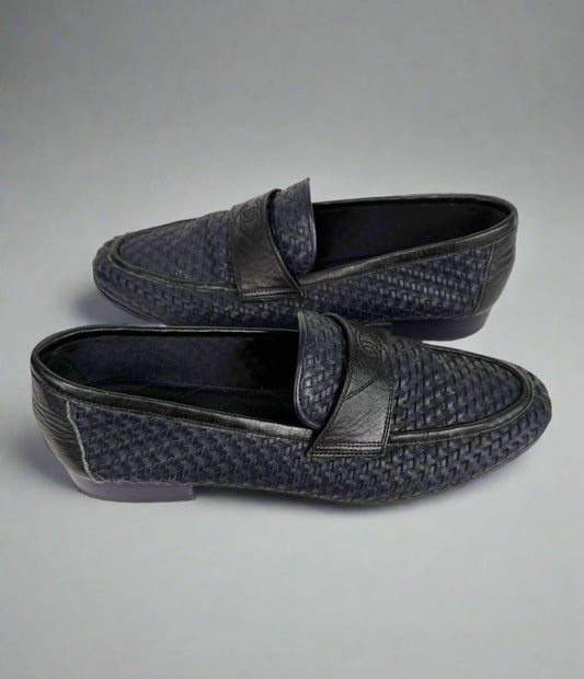 CHANEL Navy Woven Loafer Size 38.5