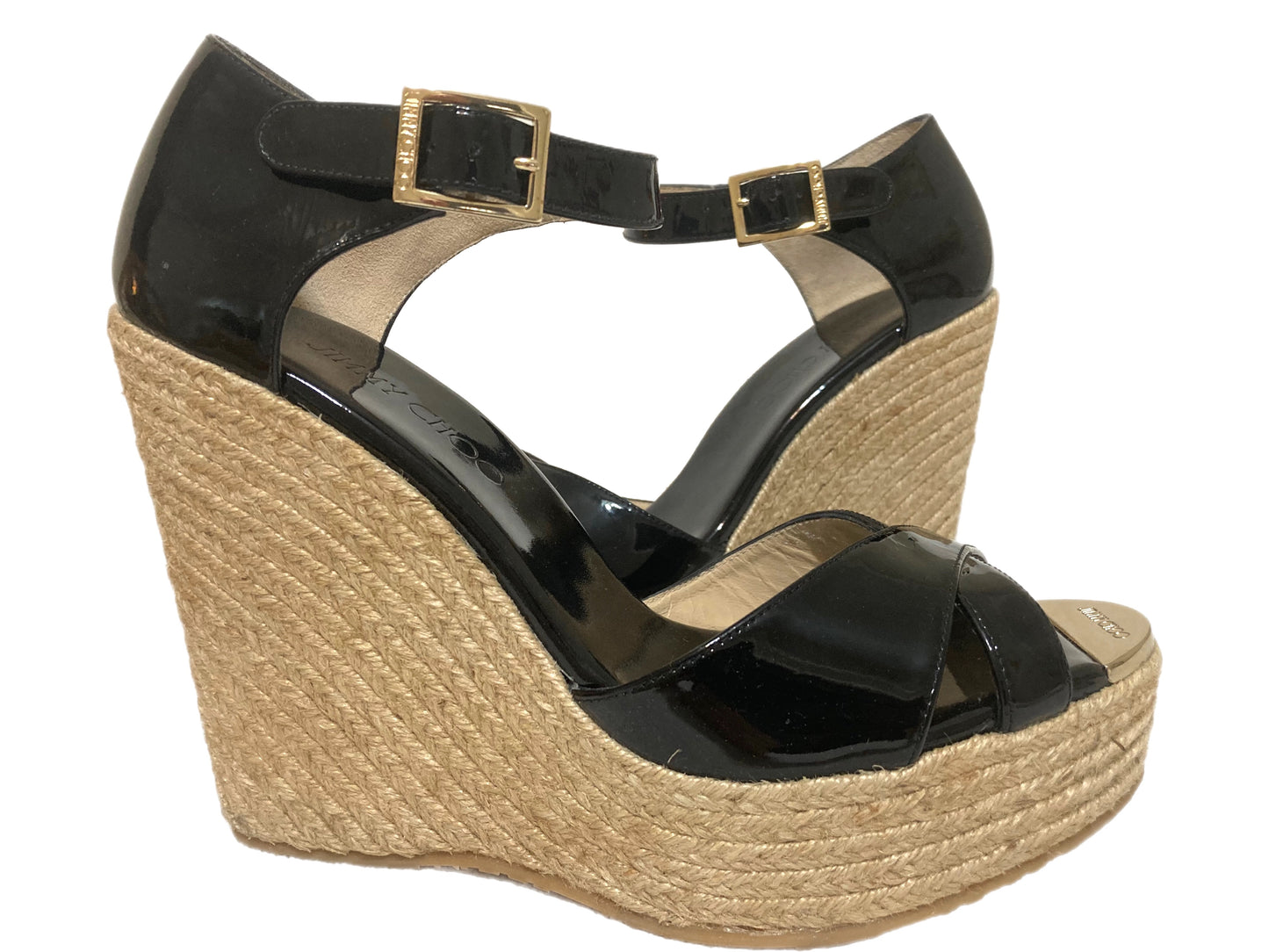 JIMMY CHOO Patent Leather Pallis Wedges Black Size 40