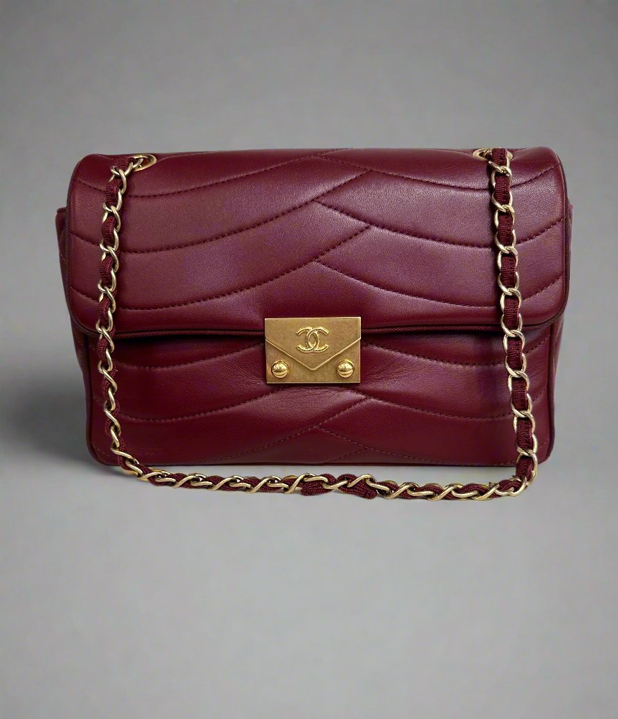 CHANEL Leather Pagoda Single Flap Bag Burgundy