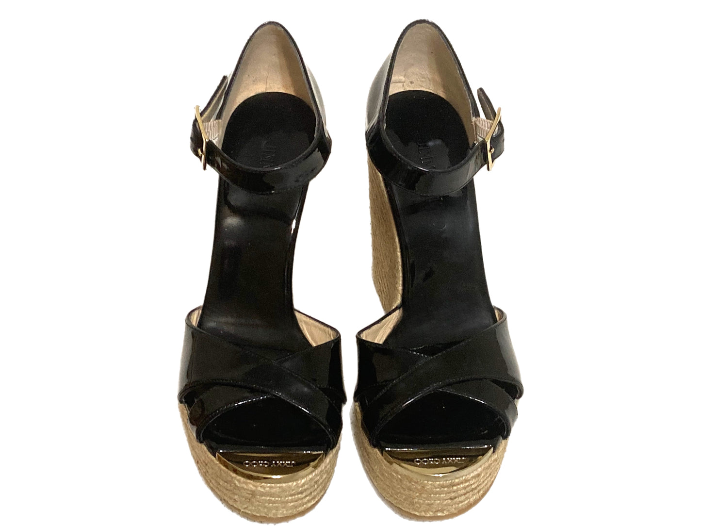 JIMMY CHOO Patent Leather Pallis Wedges Black Size 40