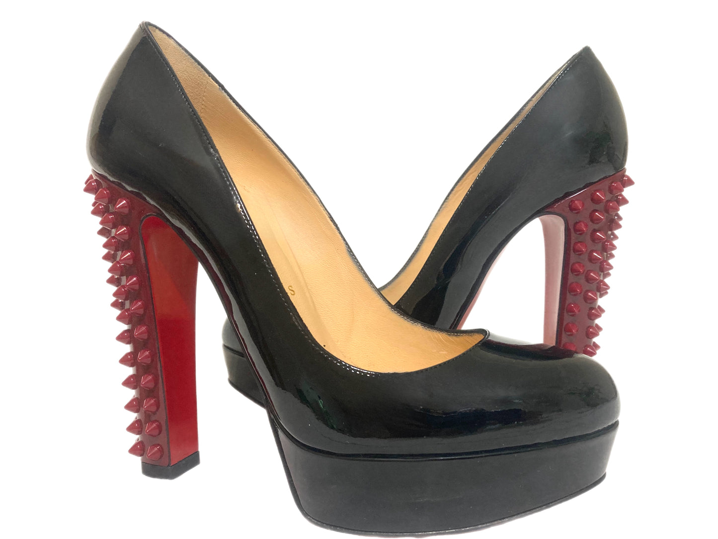 CHRISTIAN LOUBOUTIN Leather Spike Pumps Black Size 37.5