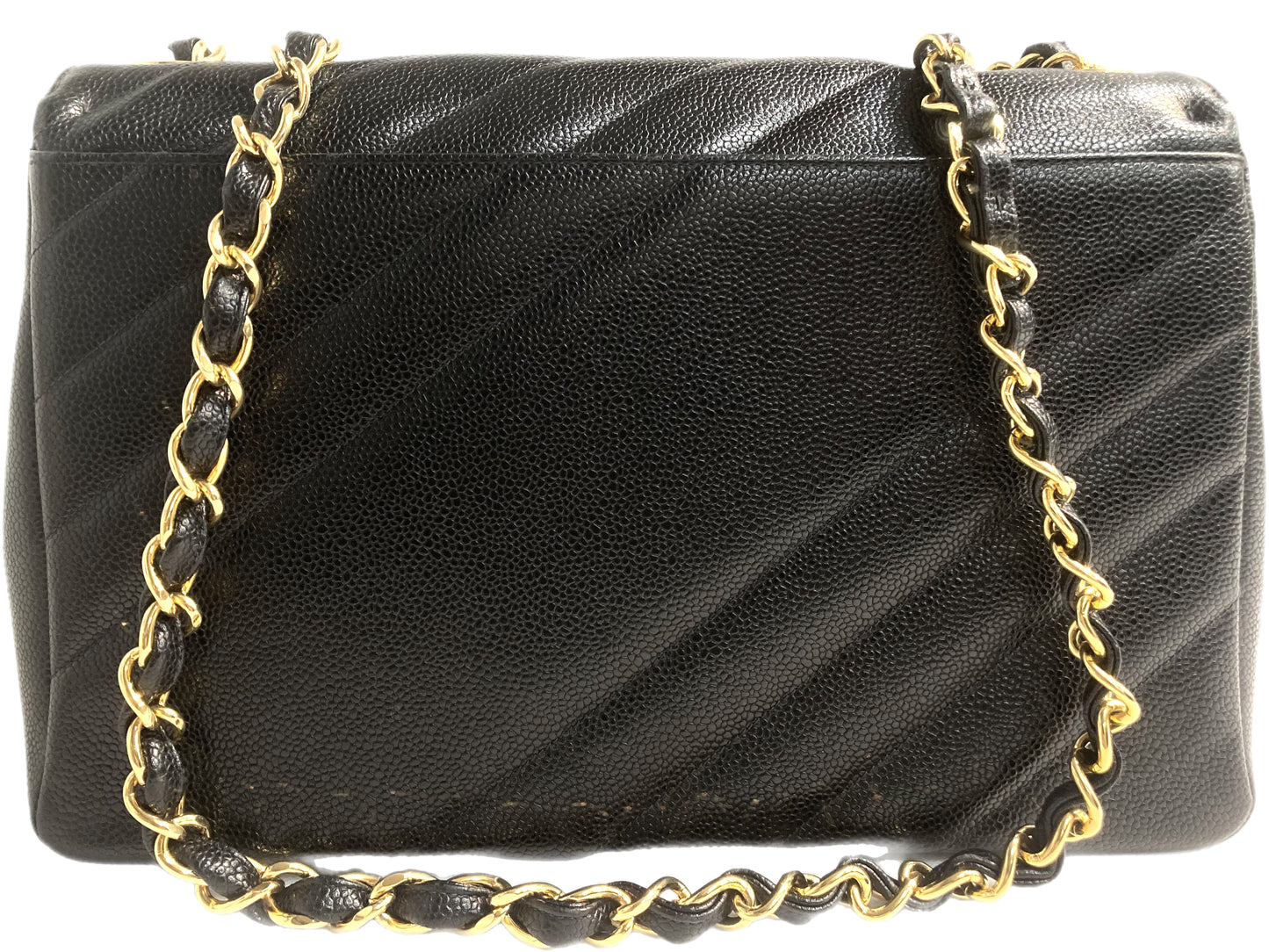 CHANEL Diagonal Caviar Leather Flap Bag Black