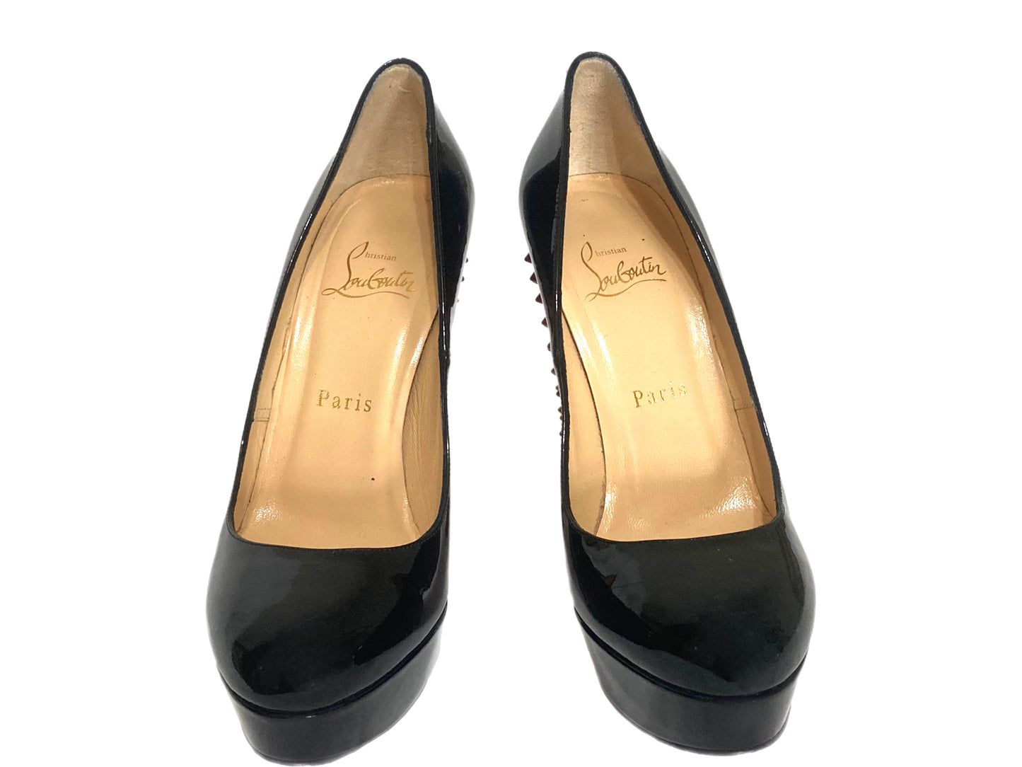 CHRISTIAN LOUBOUTIN Leather Spike Pumps Black Size 37.5