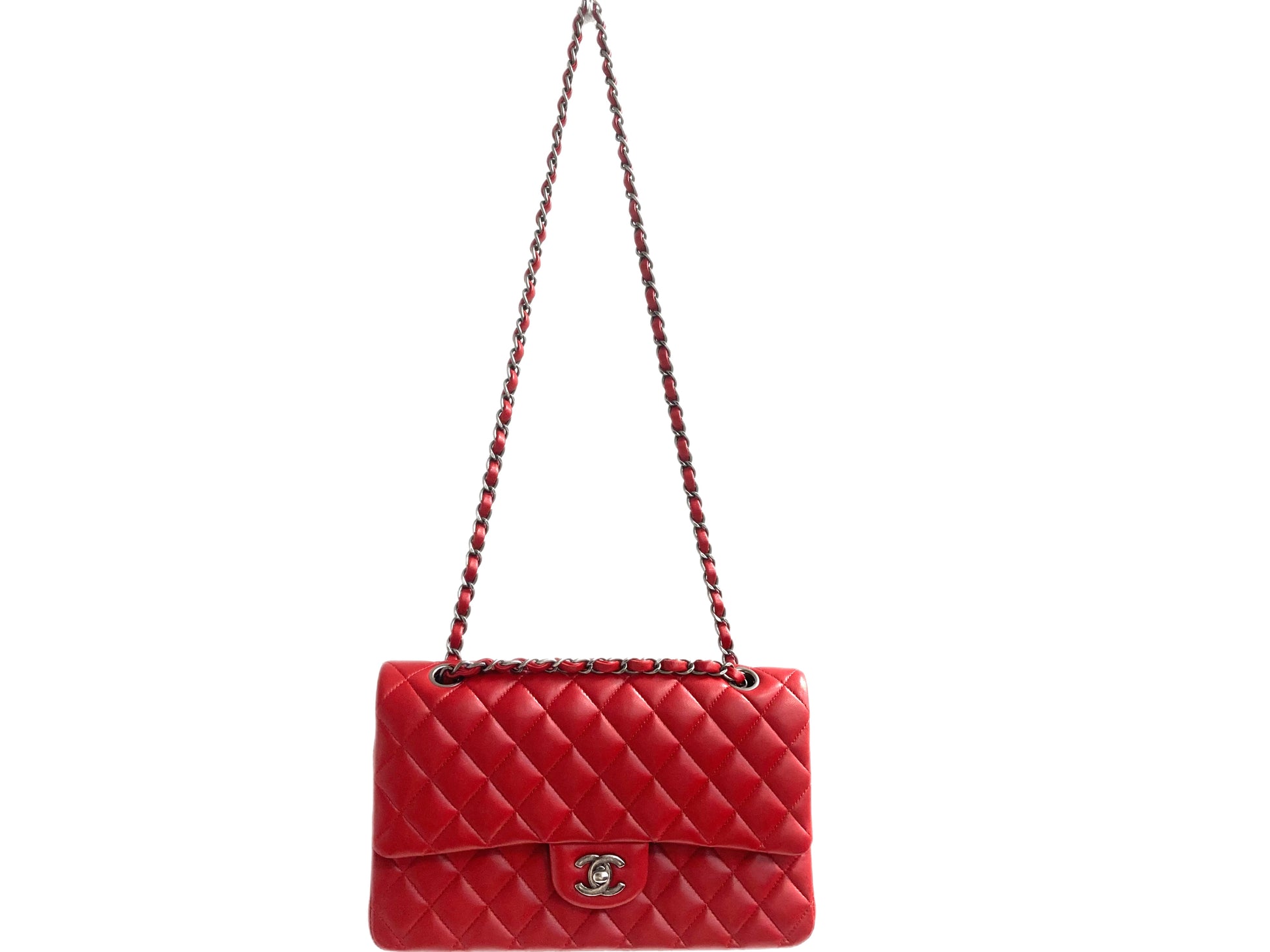 CHANEL, Bags, Chanel Medium In The Loop Red Quilted Lambskin Leather  Handle Chain Bag