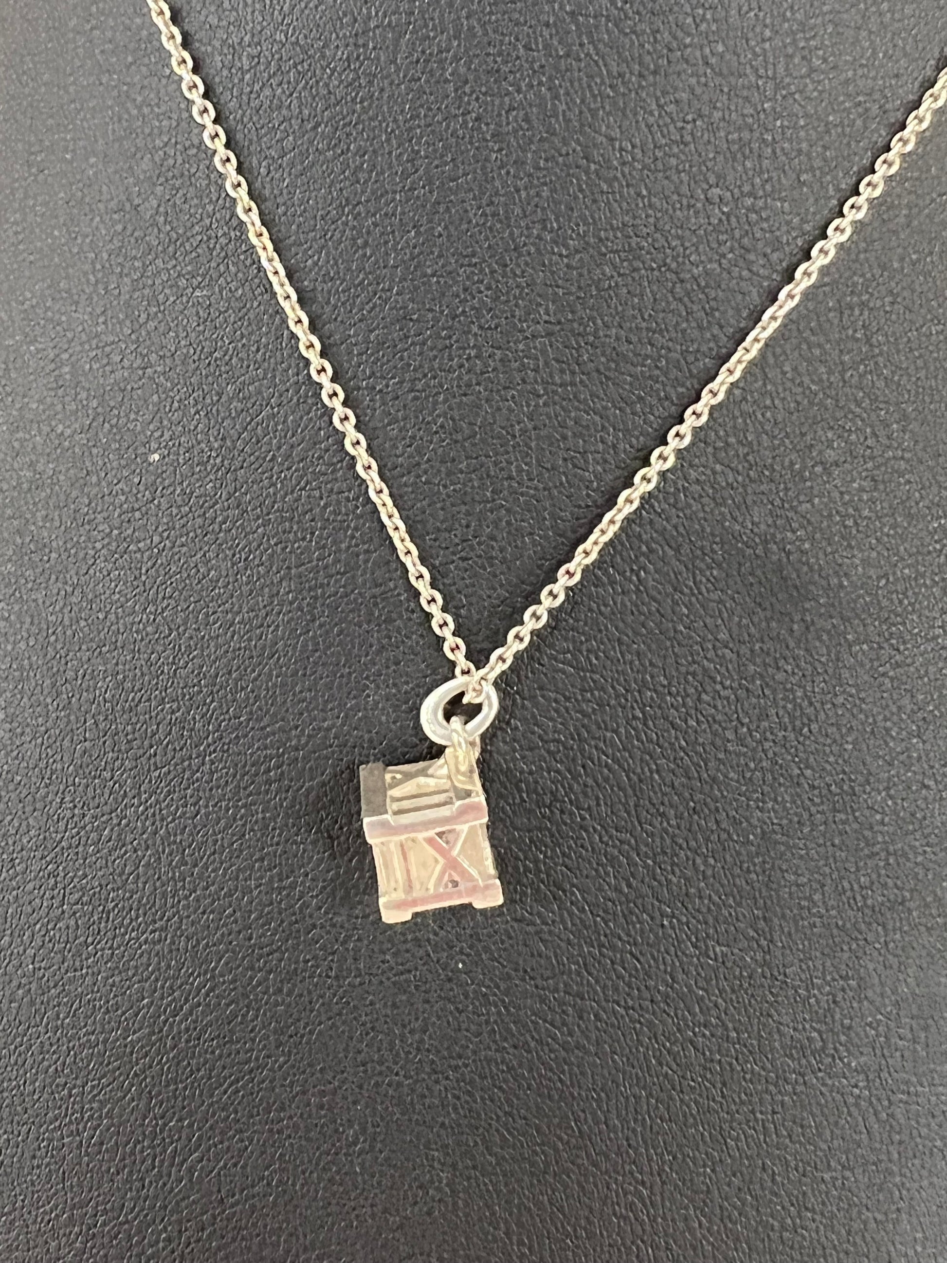 Tiffany & Co. 925 Silver Atlas Cube Padlock Charm 20 Necklace