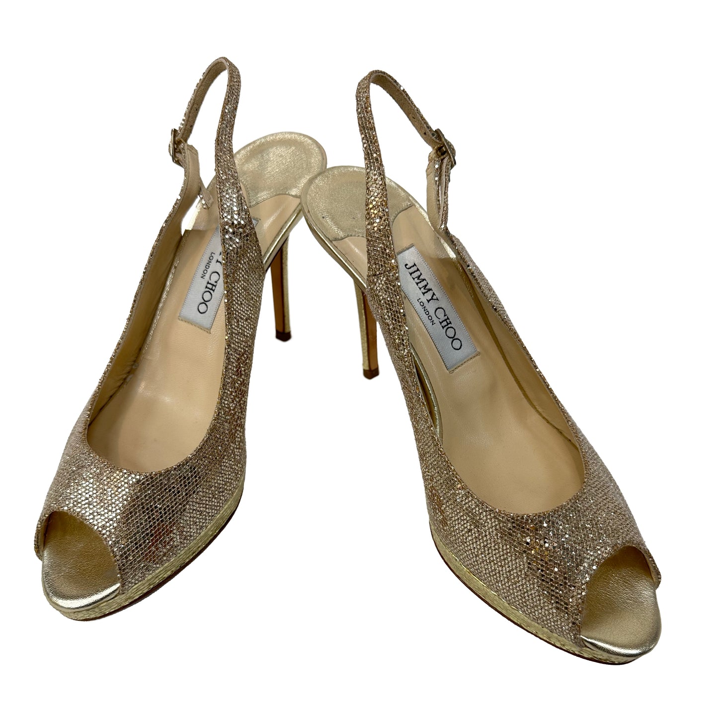 JIMMY CHOO Gold Platform Slingbacks Size 38.5