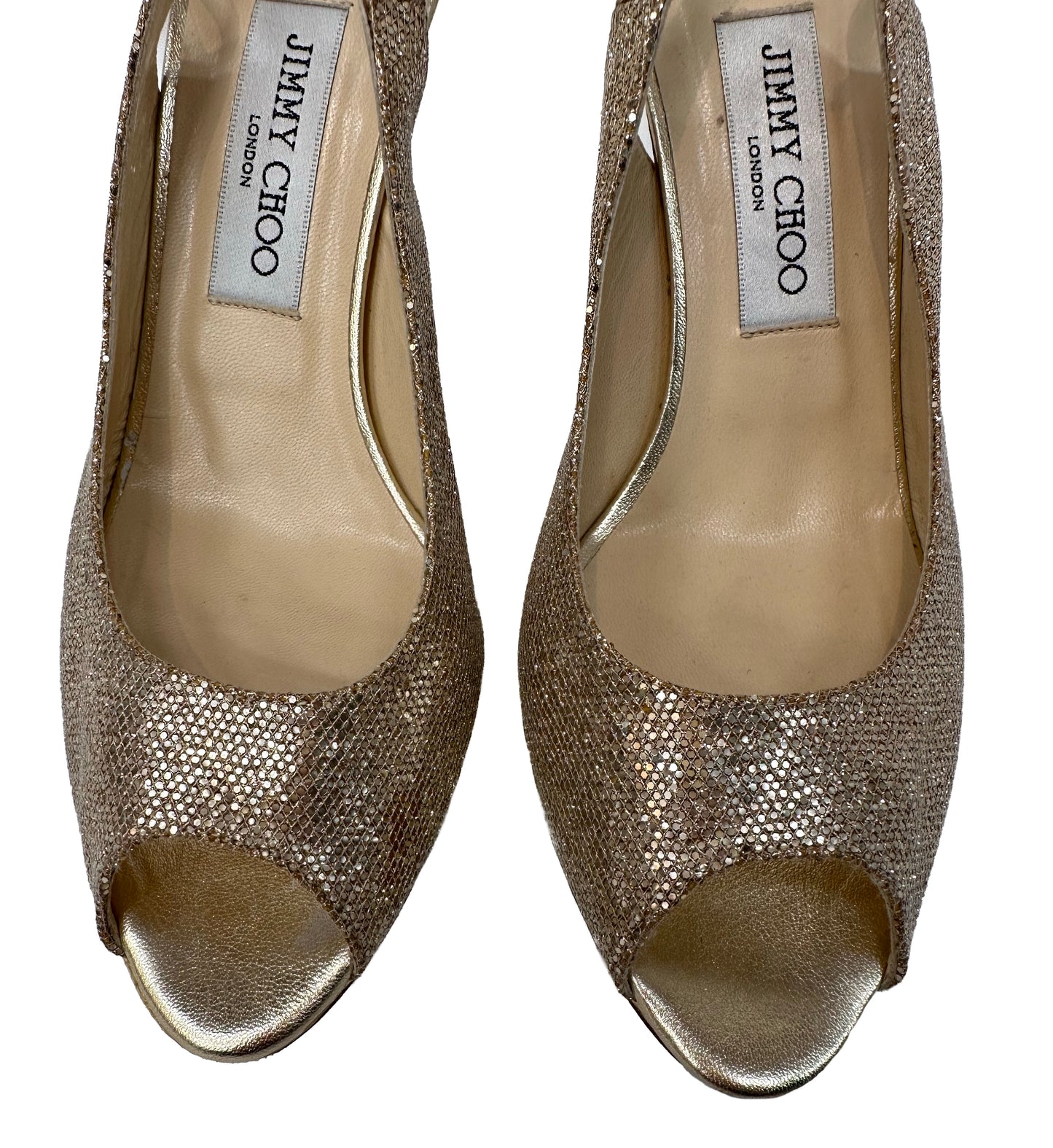 JIMMY CHOO Gold Platform Slingbacks Size 38.5