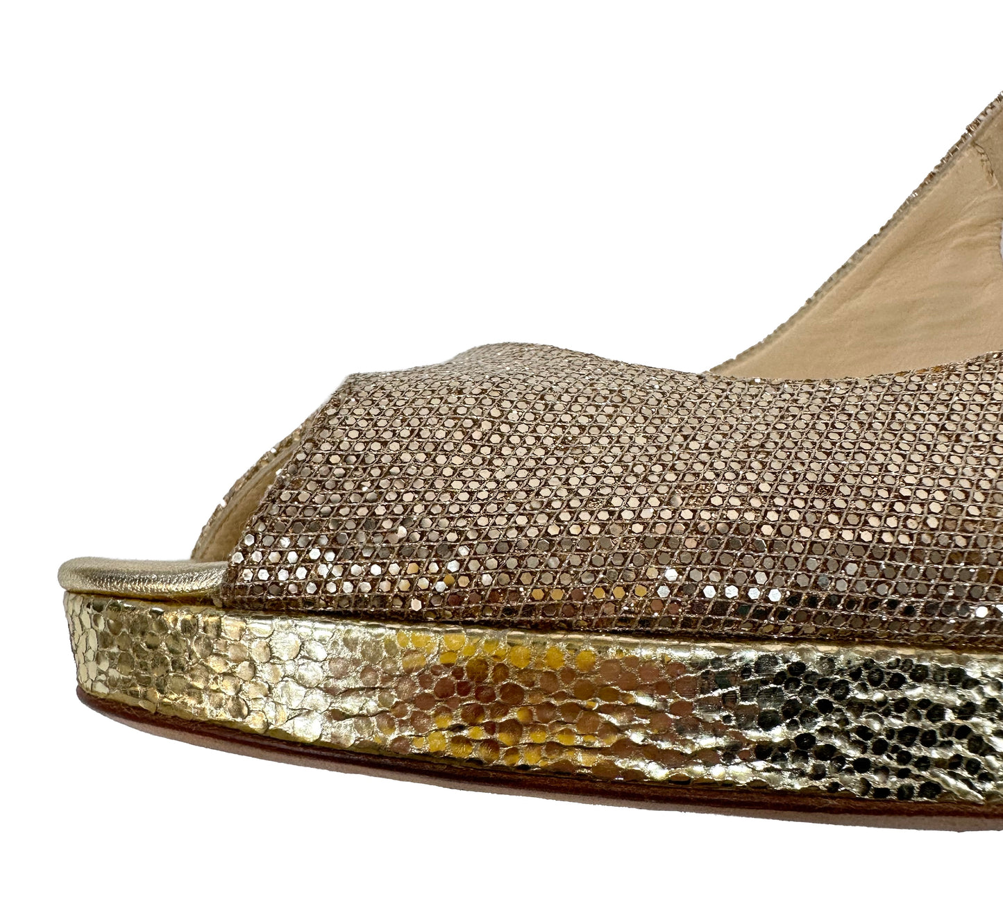 JIMMY CHOO Gold Platform Slingbacks Size 38.5