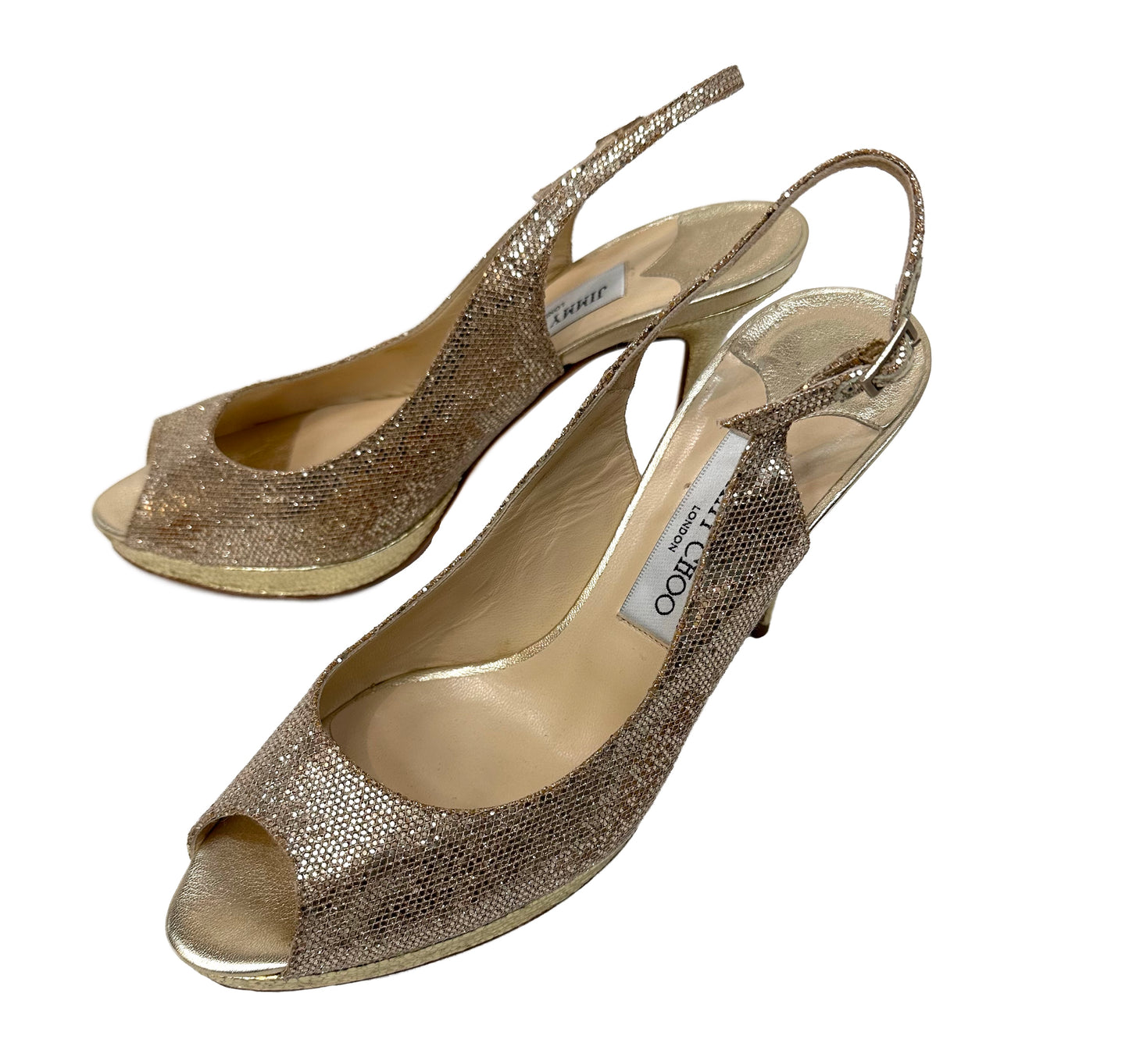 JIMMY CHOO Gold Platform Slingbacks Size 38.5