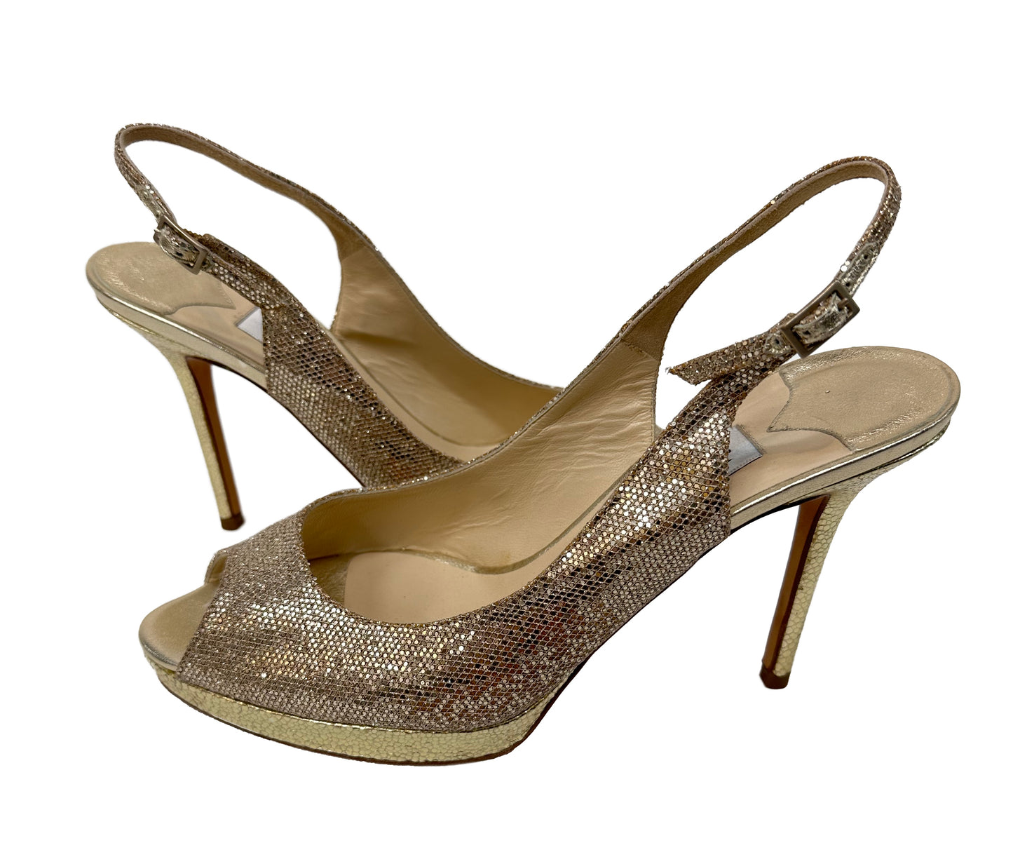 JIMMY CHOO Gold Platform Slingbacks Size 38.5