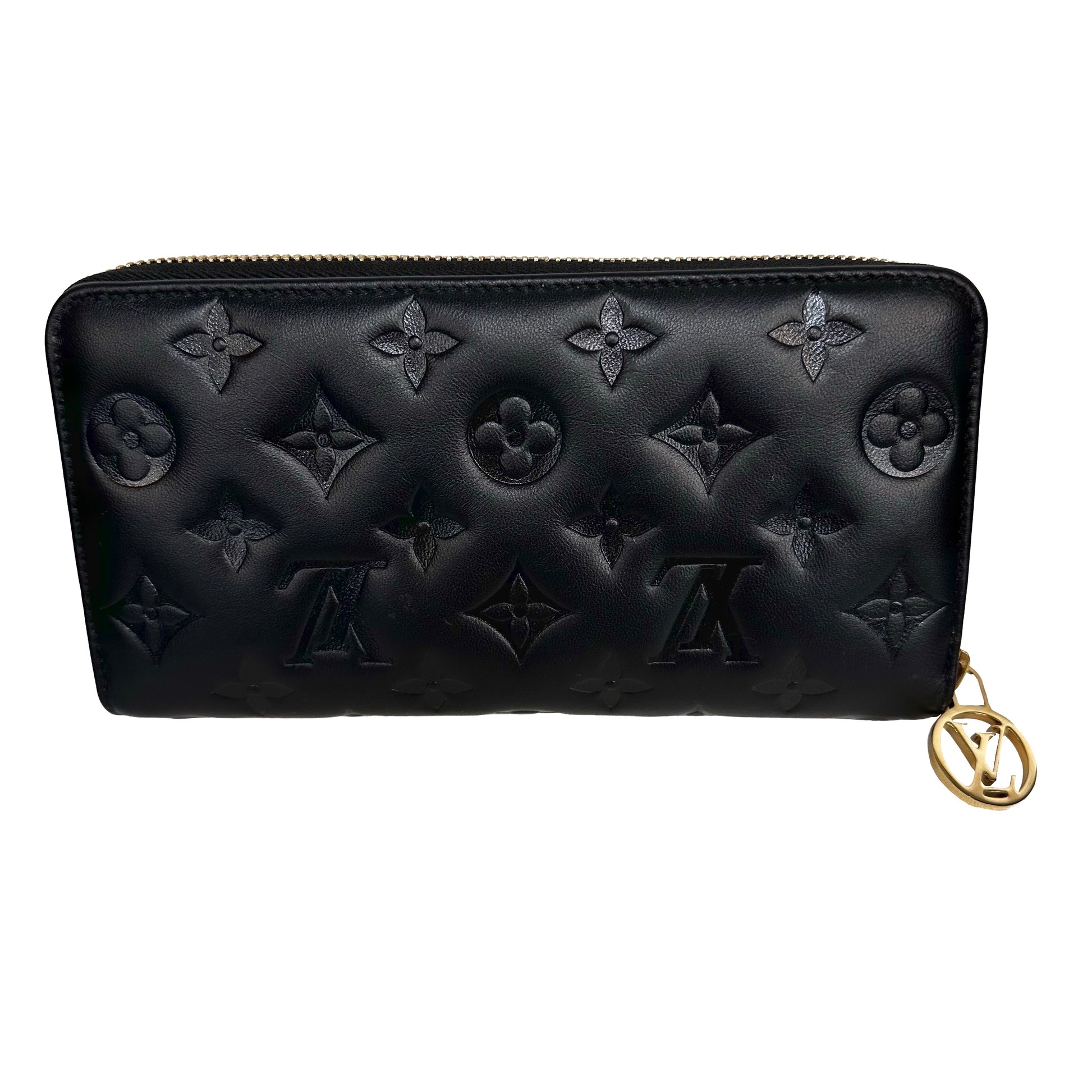 Louis Vuitton Amplant Zippy Wallet Black Monogram Logo Embossed