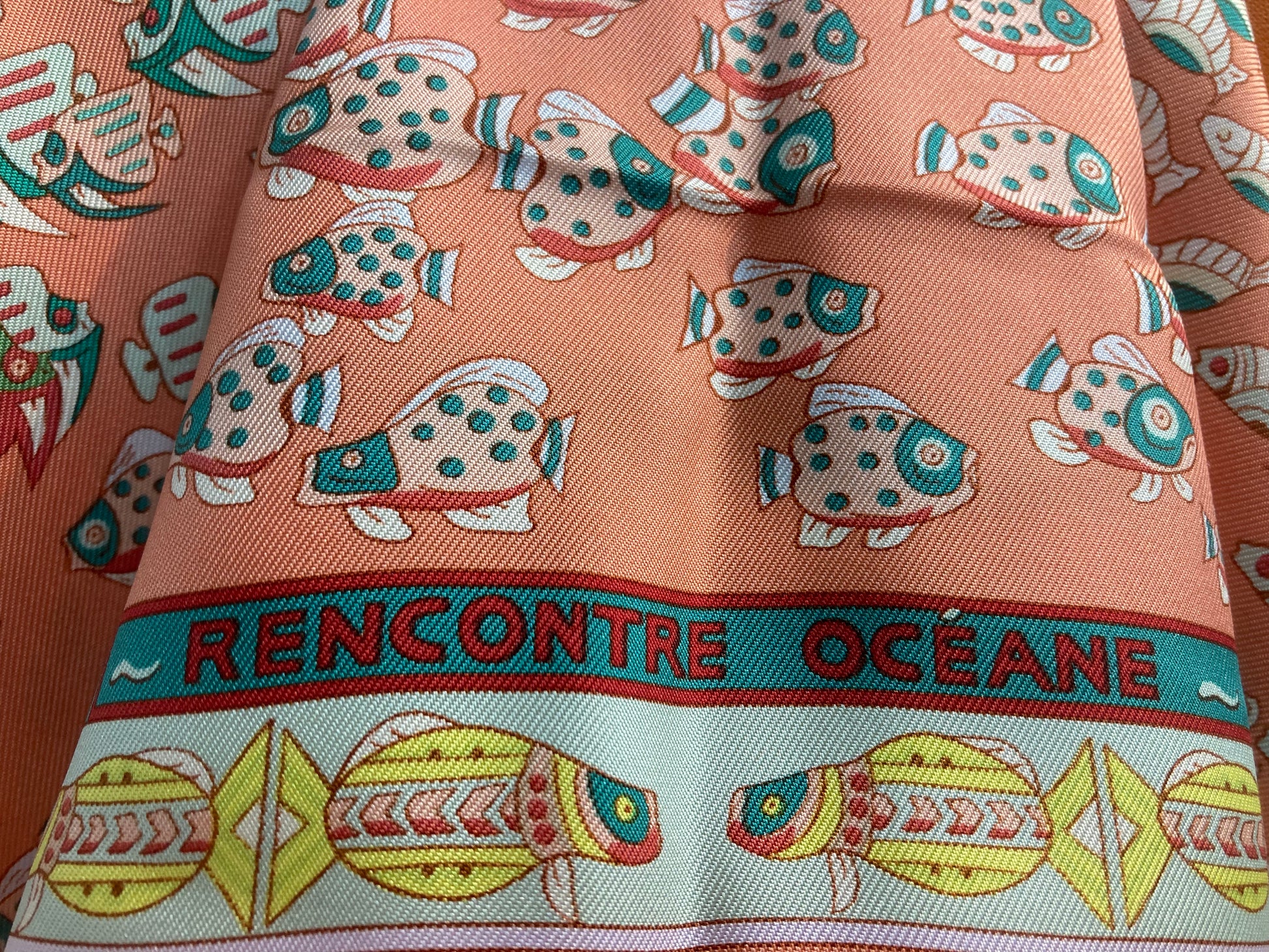 Hermes 100% silk Scarf RENCONTRE OCEANE 90cm Cream-color pink Box #2723