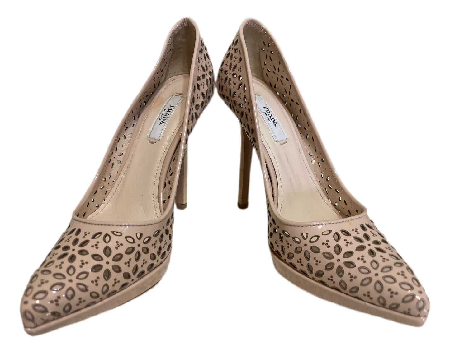 PRADA Perforated Patent Leather Pumps Blush Size 35.5