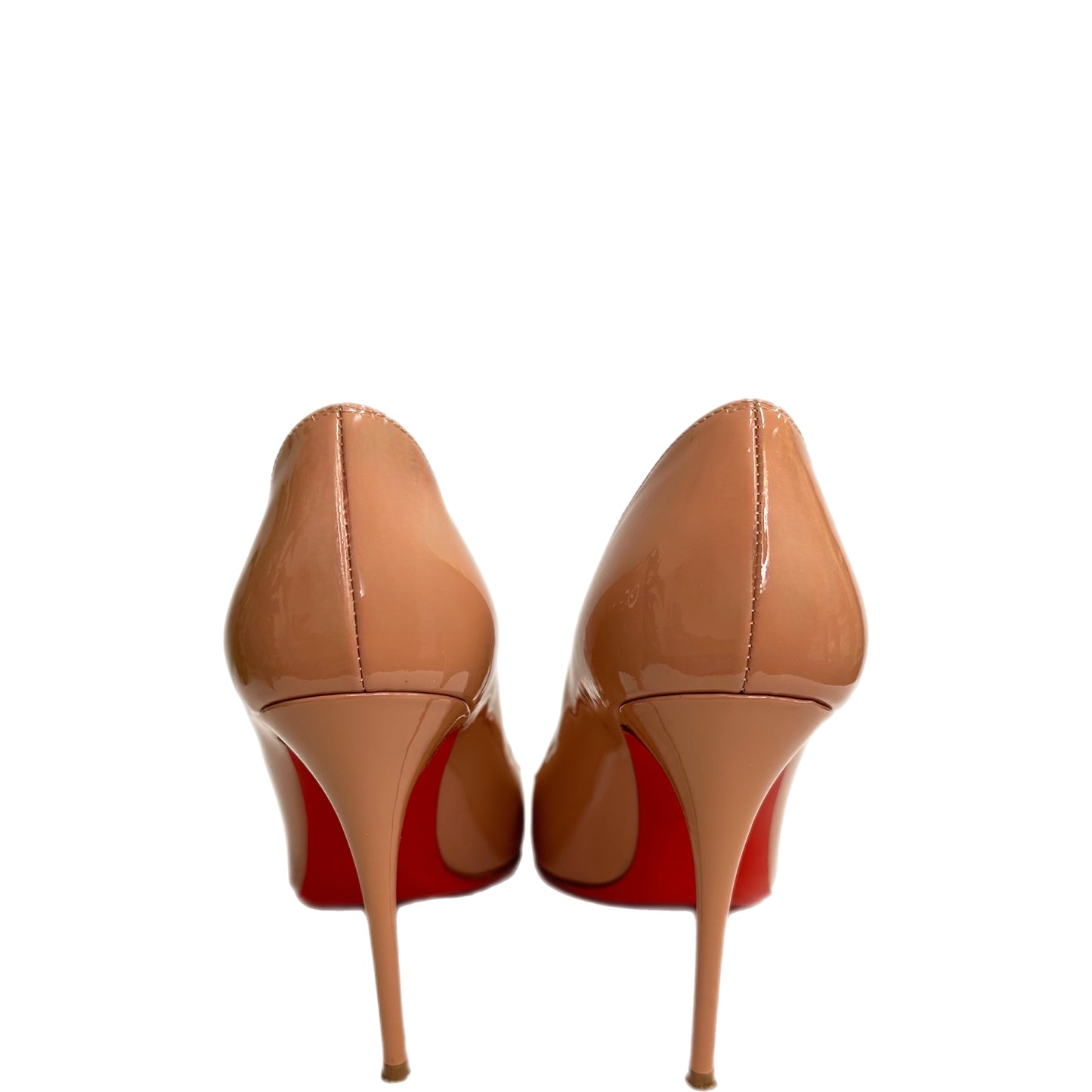 CHRISTIAN LOUBOUTIN Patent Leather Peep Toe Pumps Nude Size 36