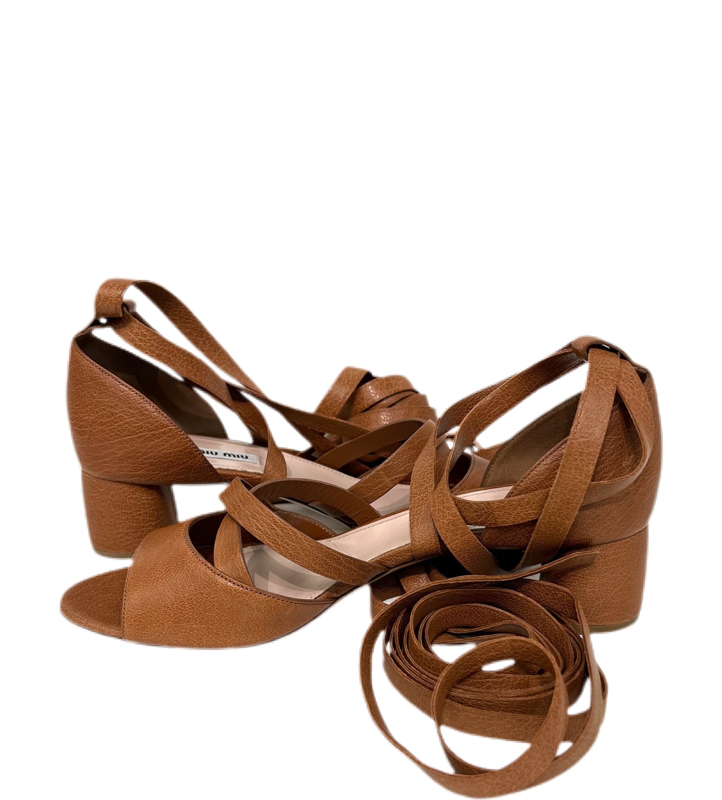 MIU MIU Leather Ankle Strap Sandals Tan Size 41.5