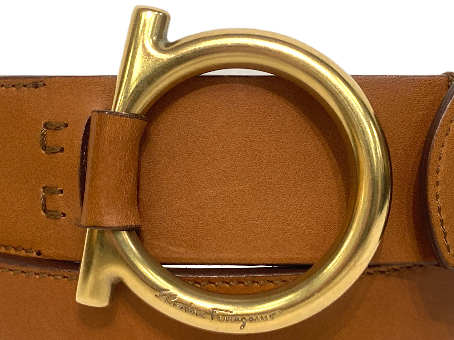 SALVATORE FERRAGAMO Leather Logo Belt Brown Size XL-90